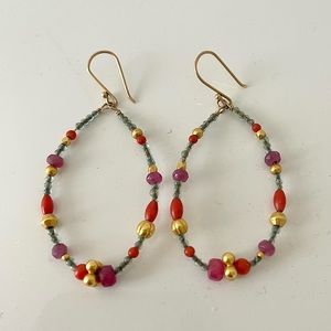 Beaded hoop earrings with gold vermeil beads